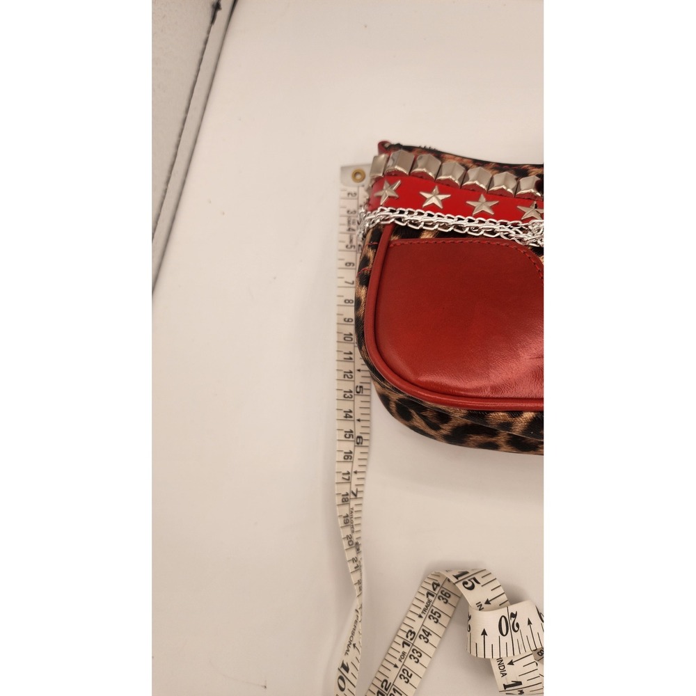 Leopard Print Red Baguette Shoulder Bag Studded Star Heart Punk Y2K Handbag - Picture 6 of 6